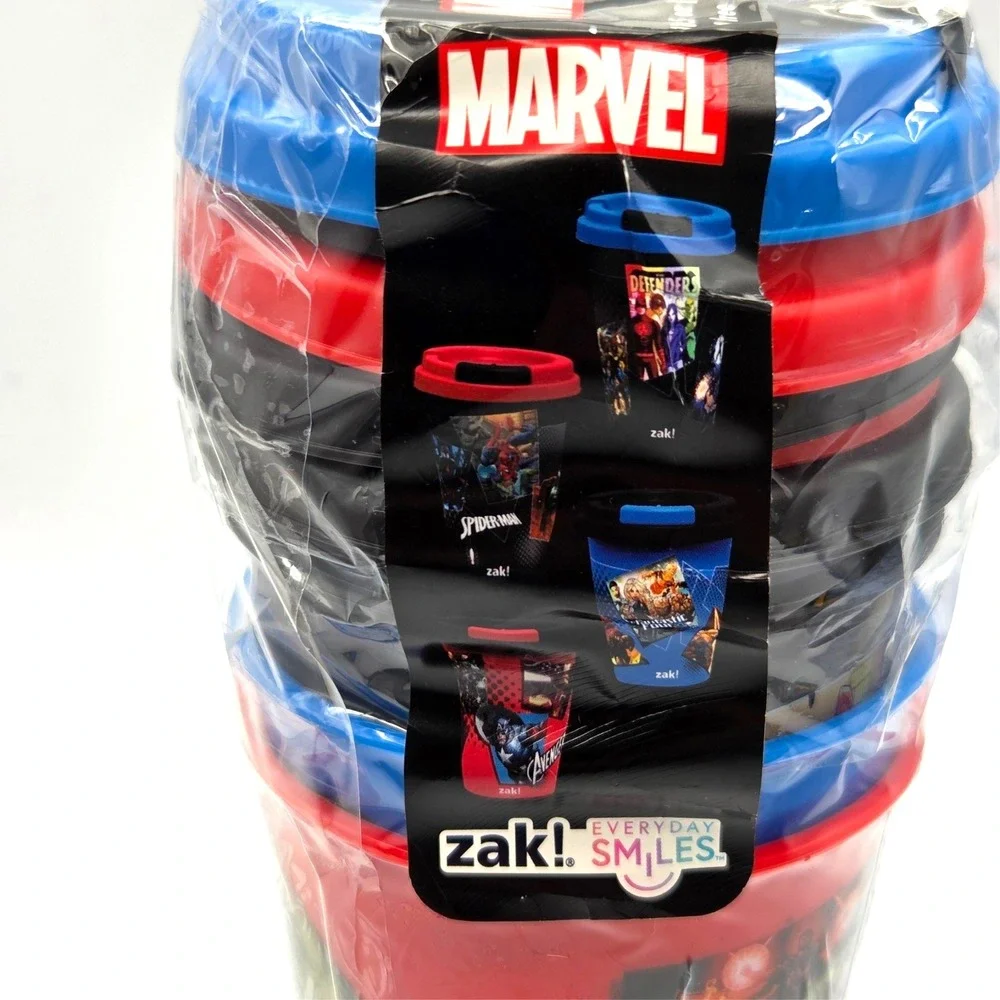 Marvel 4 Pack Reuseable 16.5 Oz. Cups‎ With Lids By Zak New